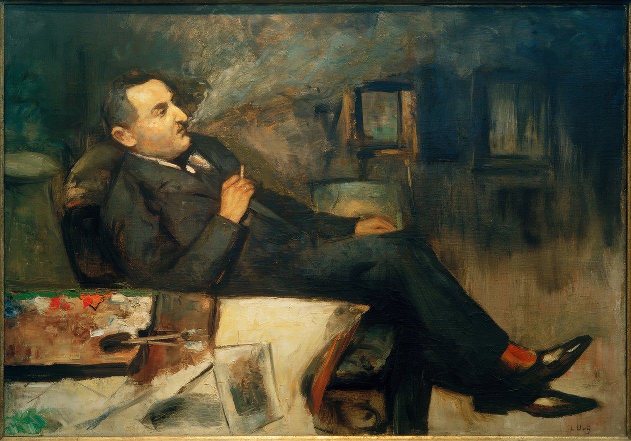 Malý Ury kouří ve studiu (autoportrét) od Lesser Ury