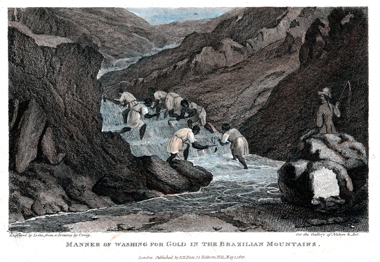 Způsob praní zlata v brazilských horách, 1814 od Lester