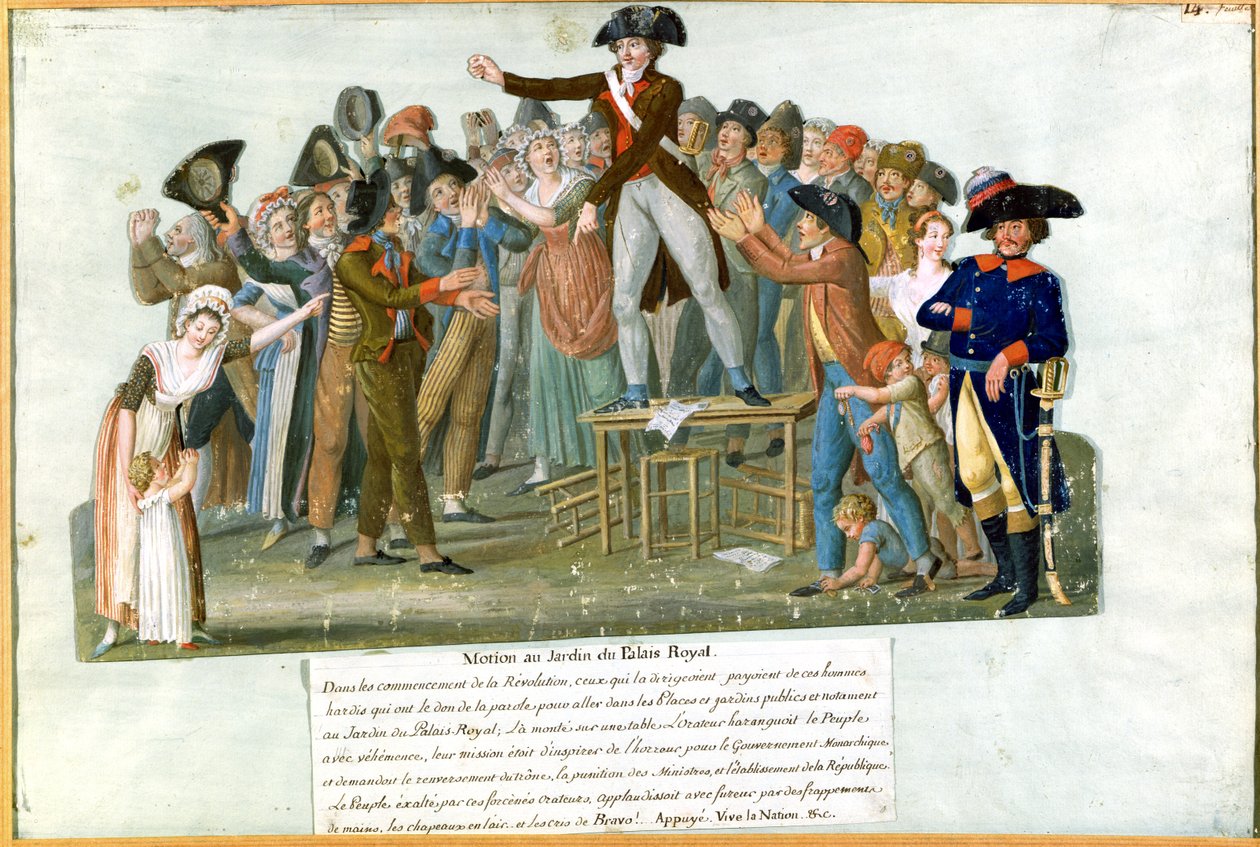 Pohyb v zahradě Palais-Royal, červenec 1789 (kvaš na kartě) od Lesueur Brothers