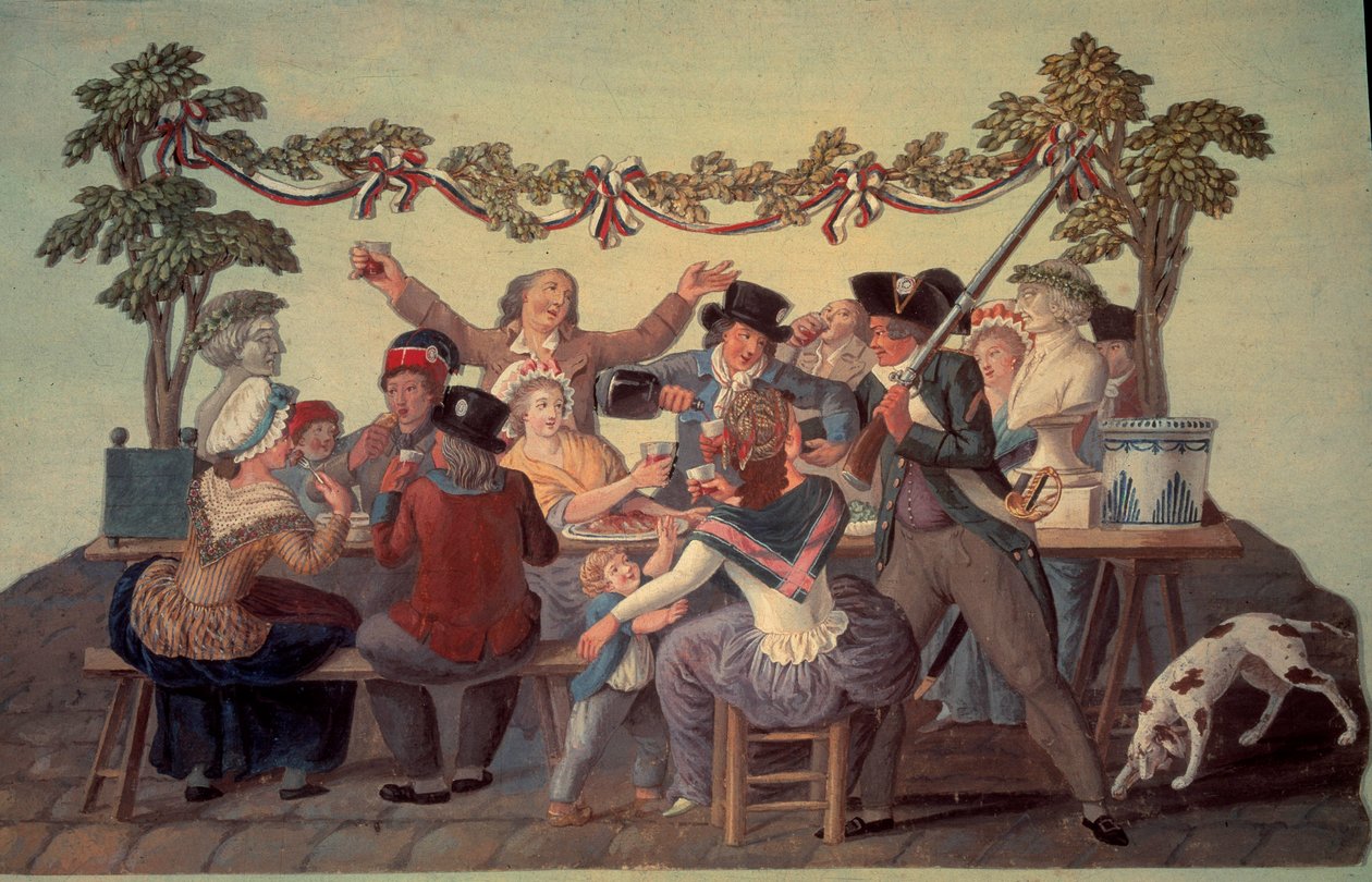 Francouzská revoluce z roku 1789: „Republikánské jídlo“. Gouache des freres Lesueur (18. století) od Lesueur Brothers