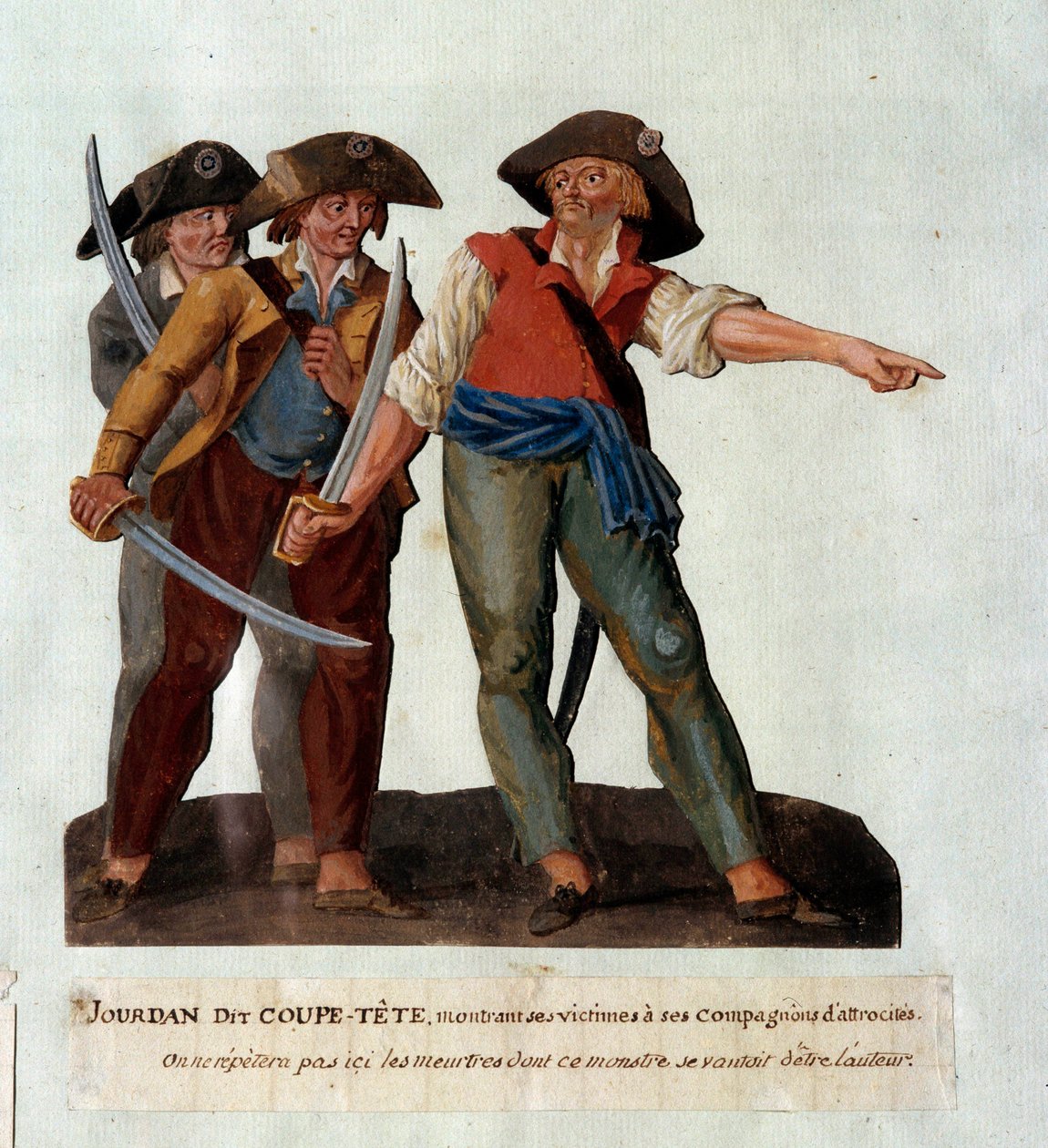 Představení Mathieu Jouve Jourdan dit Jourdan Coupe-Tete (1749-1794), krutého revolucionáře, který se proslavil po masakrech na ledovci v Avignonu v říjnu 1791. Gouache des freres Lesueur (18. století) od Lesueur Brothers