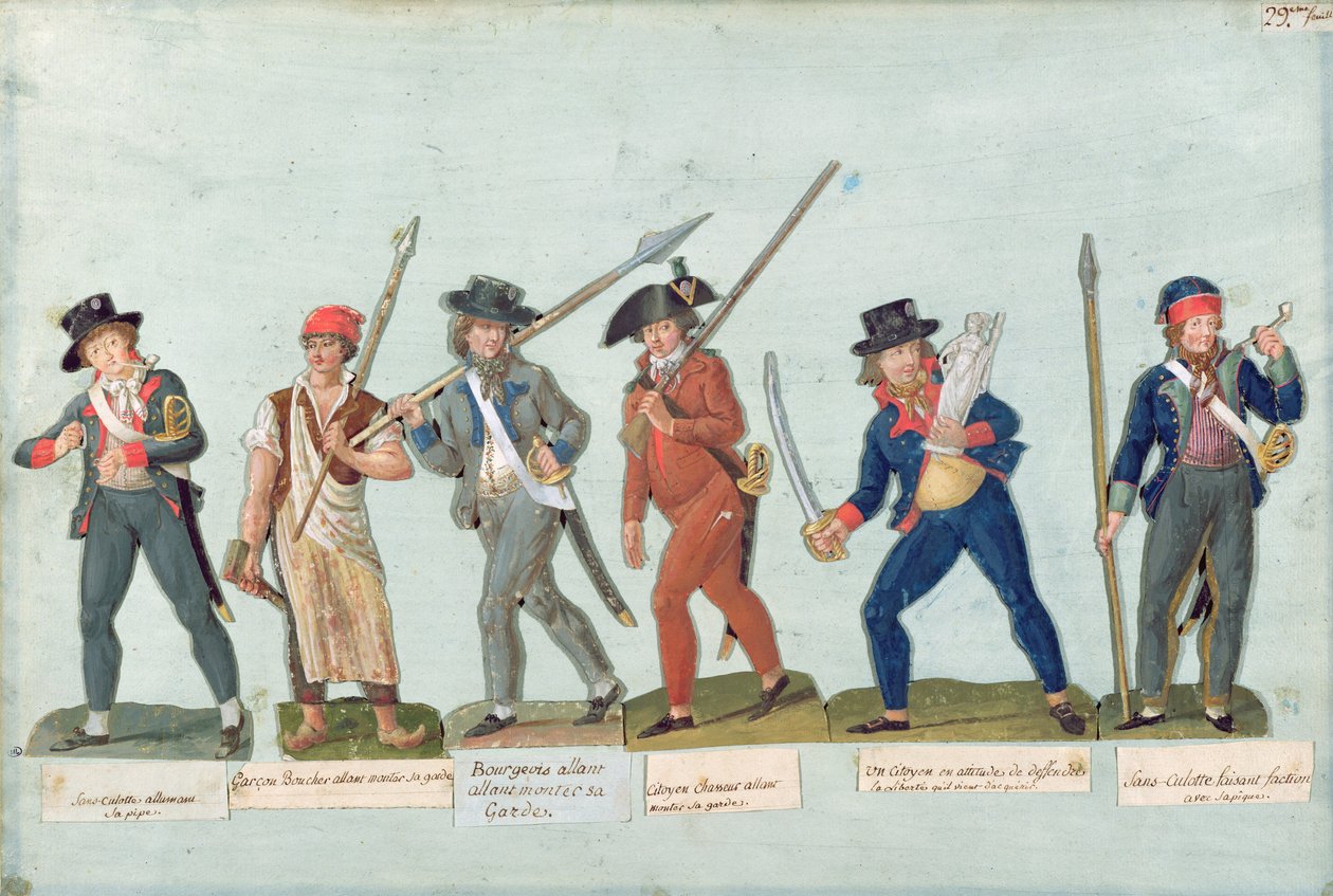 Sans Culotte si zapaluje dýmku, Mladý řezník, Buržoazie jdou do stráže, Lovec, Občan bránící svou svobodu, Strážce Sans Culotte od Lesueur Brothers