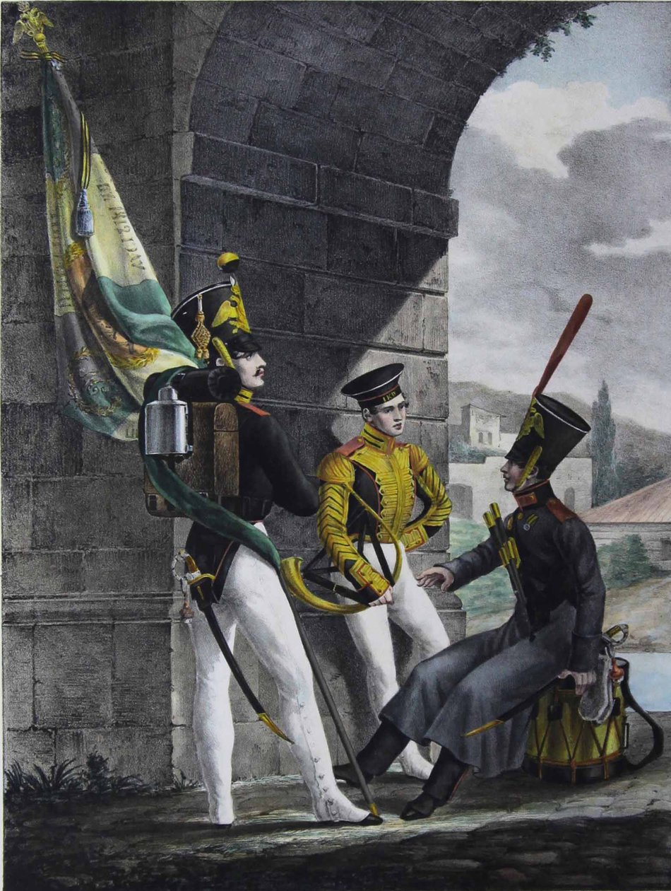 Podpraporshchik , bubeník a hornista Finliandského gardového pluku, 1829 od Lev Alexandrovich Belousov