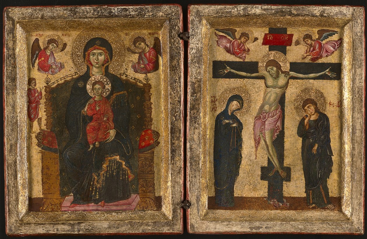 Diptych s pannou a dítětem na trůnu a ukřižováním, 1275-80 od Levantine School