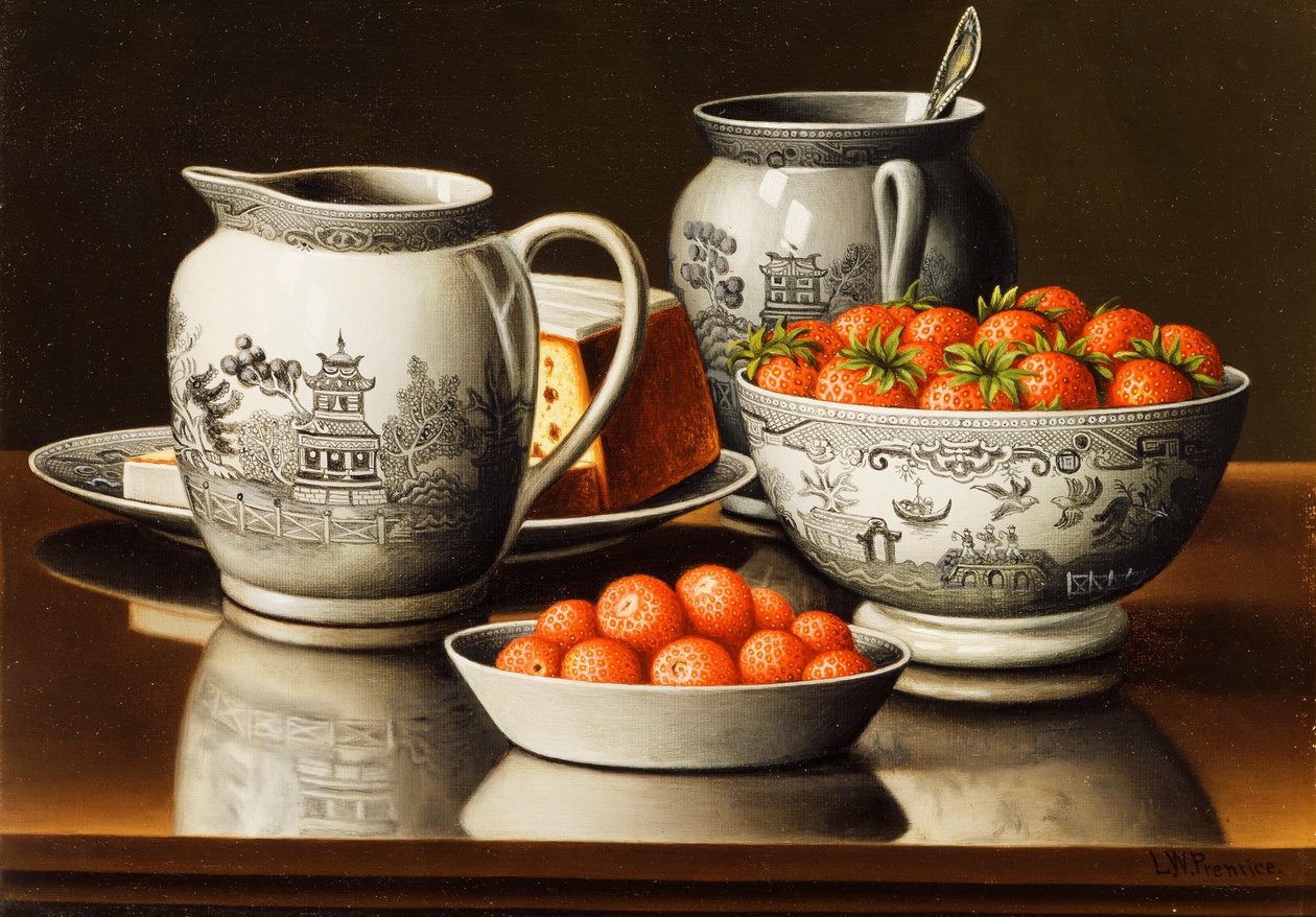 Zátiší s porcelánem a jahodami od Levi Wells Prentice