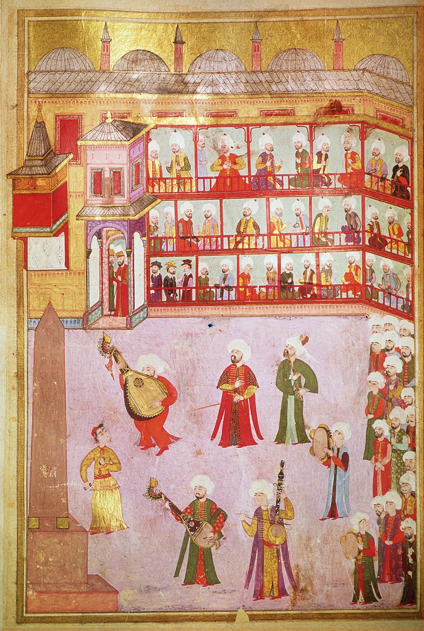 TSM H.1344 Tanečnice a hudebníci hrající na festivalu, 1582-83 od Levni