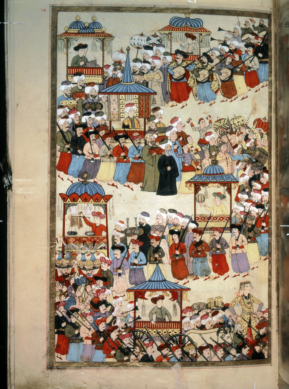 OTTOMANSKÁ EMPÍRIE: "Přehlídka cechu hudebníků, tanečníků, krejčích, stánkařů atd."..... od Levni Levni