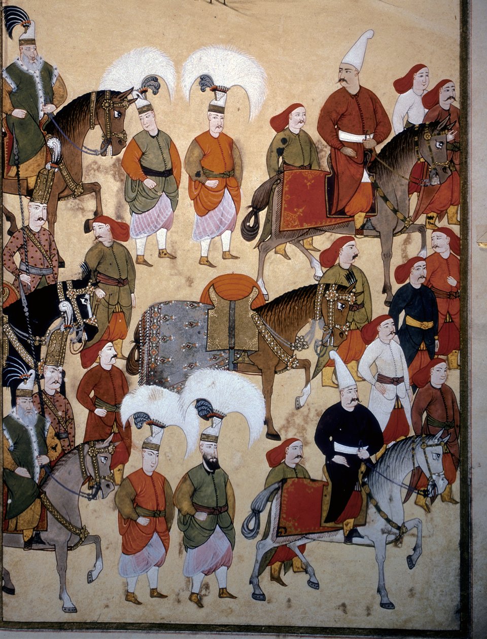 OTTOMANSKÁ ŘÍŠE: "Přehlídka janičárů (Yeniceri) s velitelským koněm" od Levni Levni