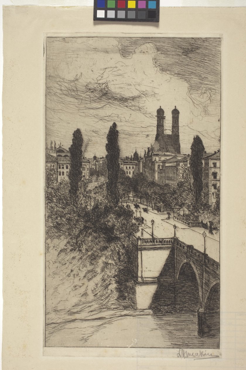 Maximiliam Street a Frauenkirche, Mnichov, Bavorsko (lept) od Lewis Henry Meakin