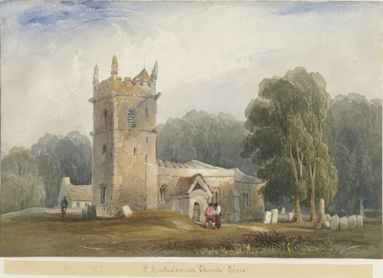 Blore Church: malba akvarelem a [c 1830] od Lewis John Wood