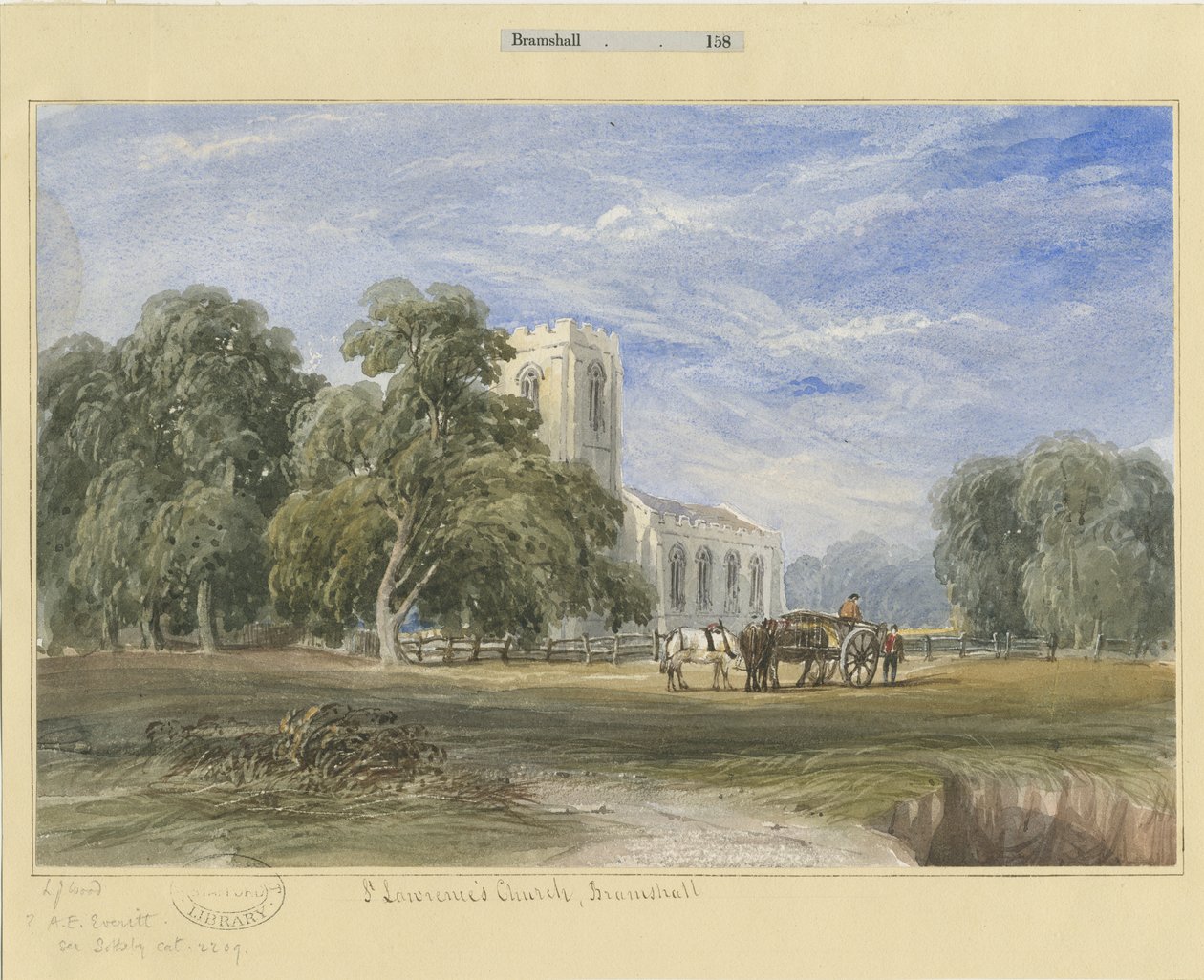 Bramshall Church: malba akvarelem a [c 1830-1840] od Lewis John Wood