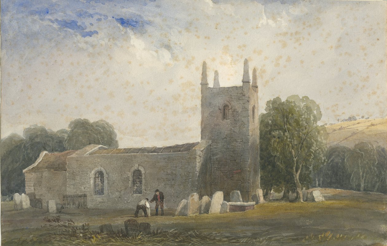 Butterton Church: malba akvarelem a [c 1830-1840] od Lewis John Wood
