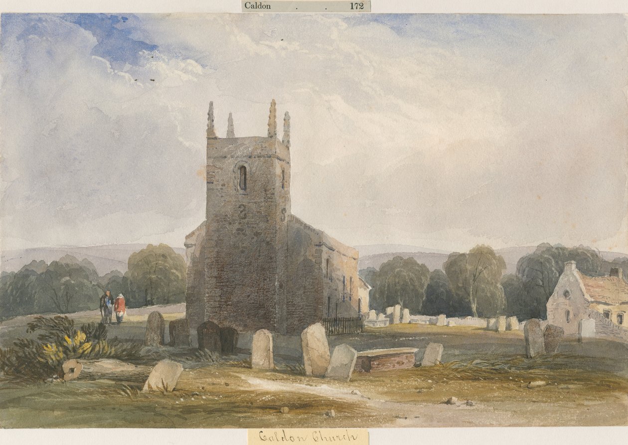 Chaldon Church: malba akvarelem a [c 1830-1840] od Lewis John Wood