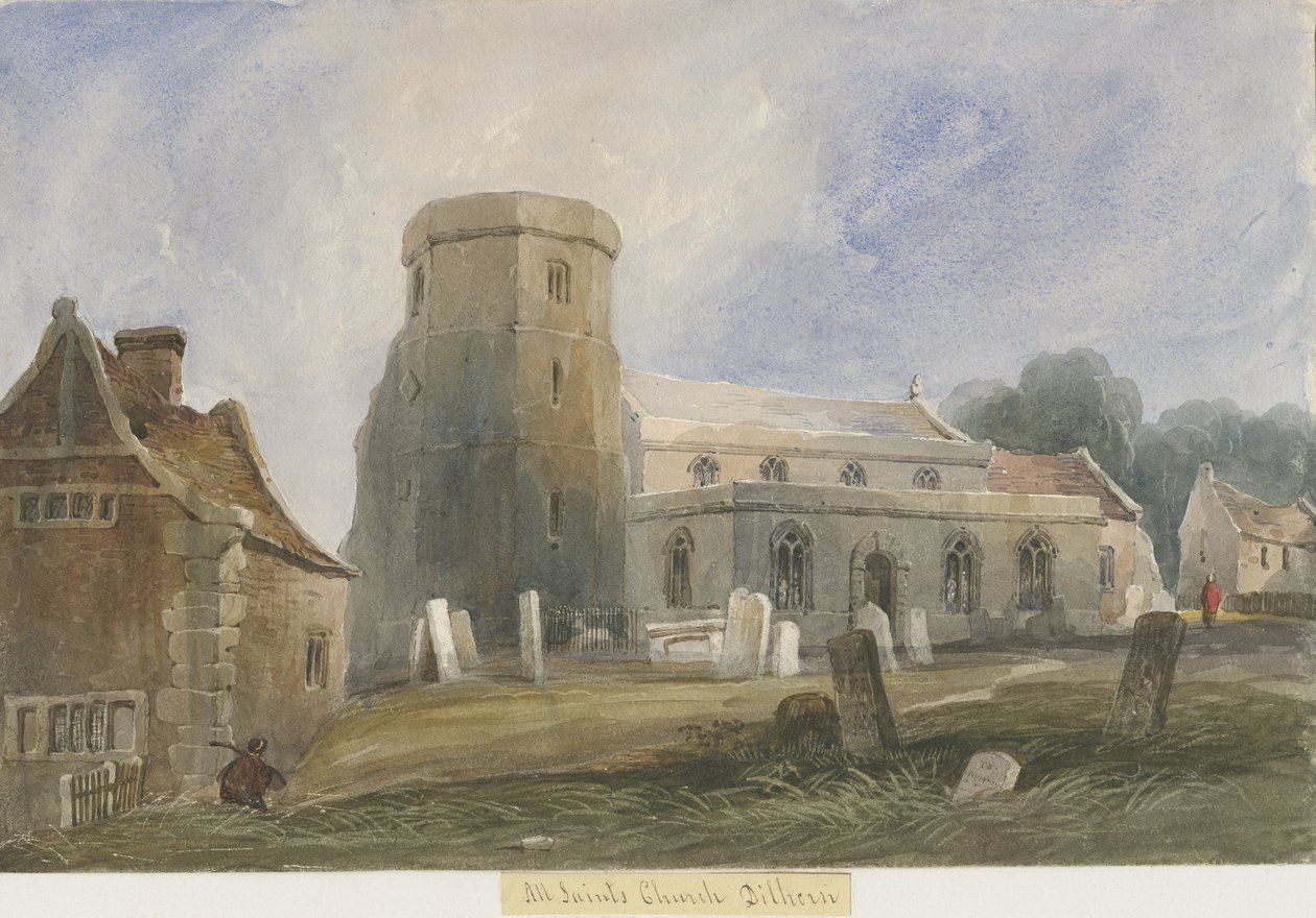 Dilhorne Church: malba akvarelem a [c 1830-1840] (malba) od Lewis John Wood