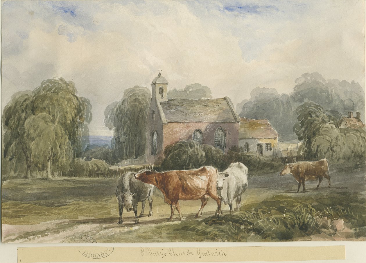 Gratwich Church: malba akvarelem a [c 1830-1840] od Lewis John Wood