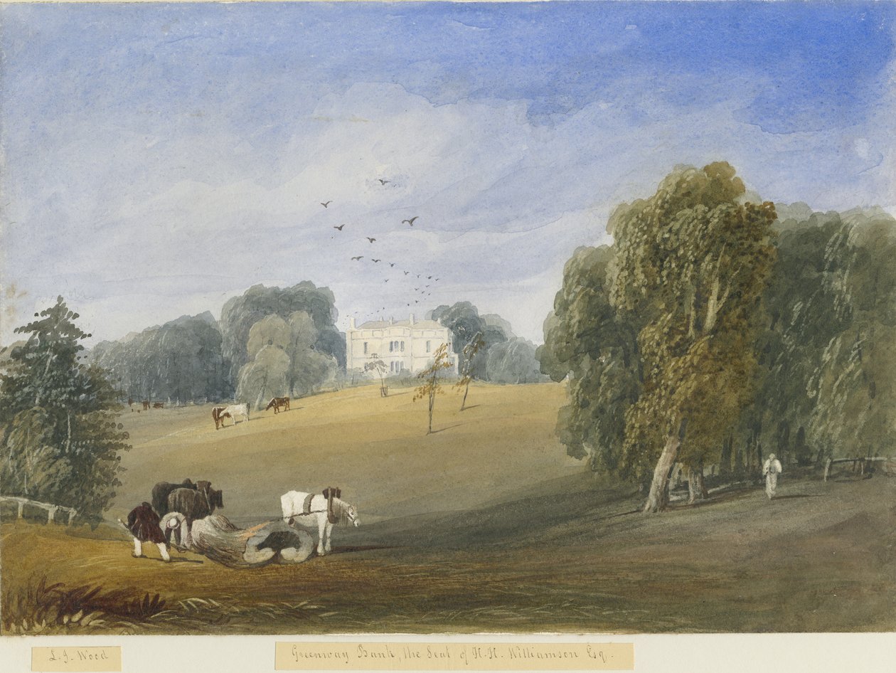 Greenway Bank - Hall: malba akvarelem a [c 1840] od Lewis John Wood
