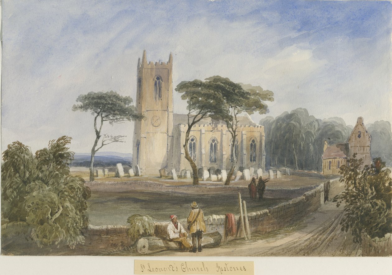 Ipstones Church: malba akvarelem a [c 1830-1840] od Lewis John Wood