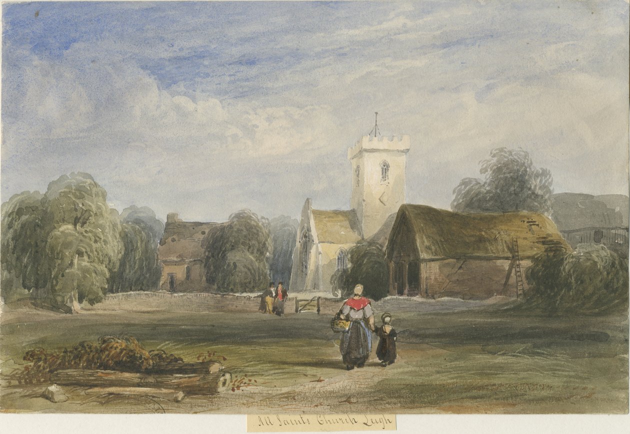 Leigh Church: malba akvarelem a [c 1830-1840] od Lewis John Wood