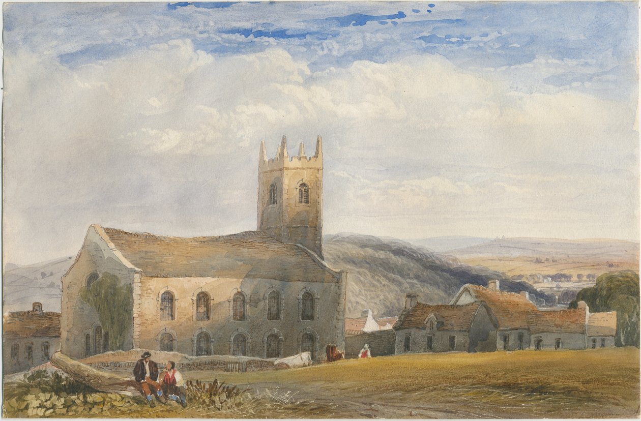 Longnor Church - "St. Giles" [St Batholomew"s]: malba vodovými barvami, nd [c1830-1840] od Lewis John Wood