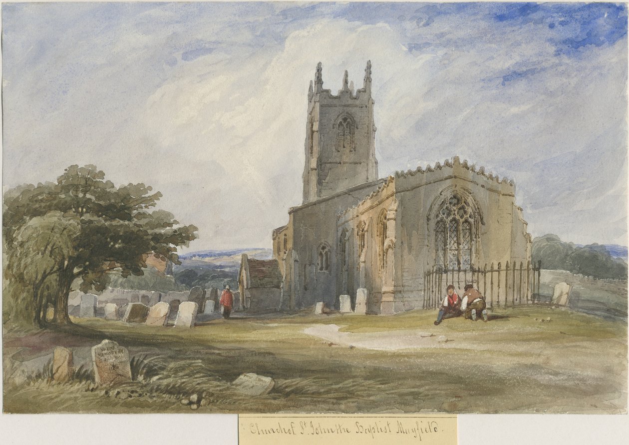 Mayfield Church: malba akvarelem a [c 1830-1840] od Lewis John Wood