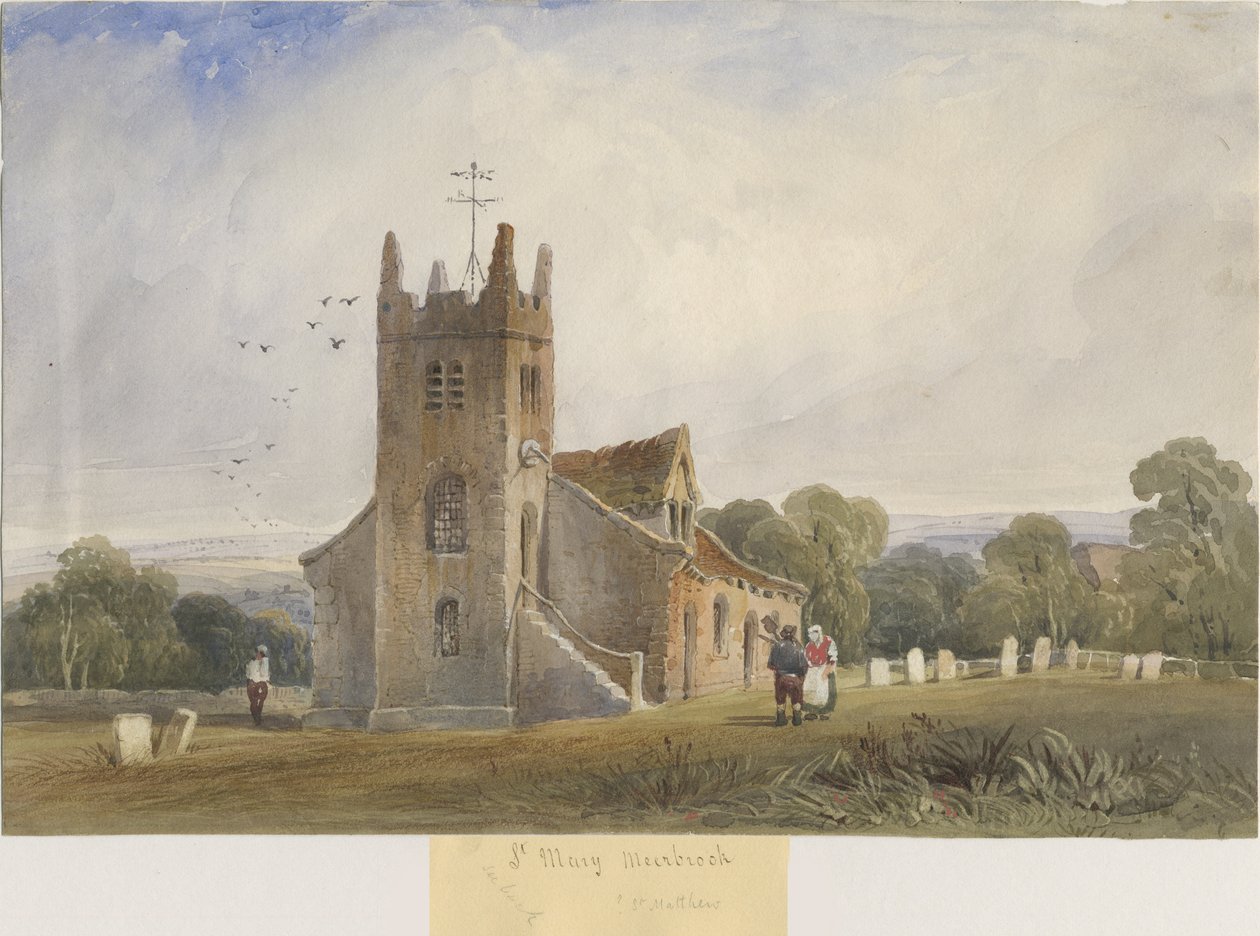Meerbrook Church - "St. Matthews": malba akvarelem a [c 1830-1840] od Lewis John Wood