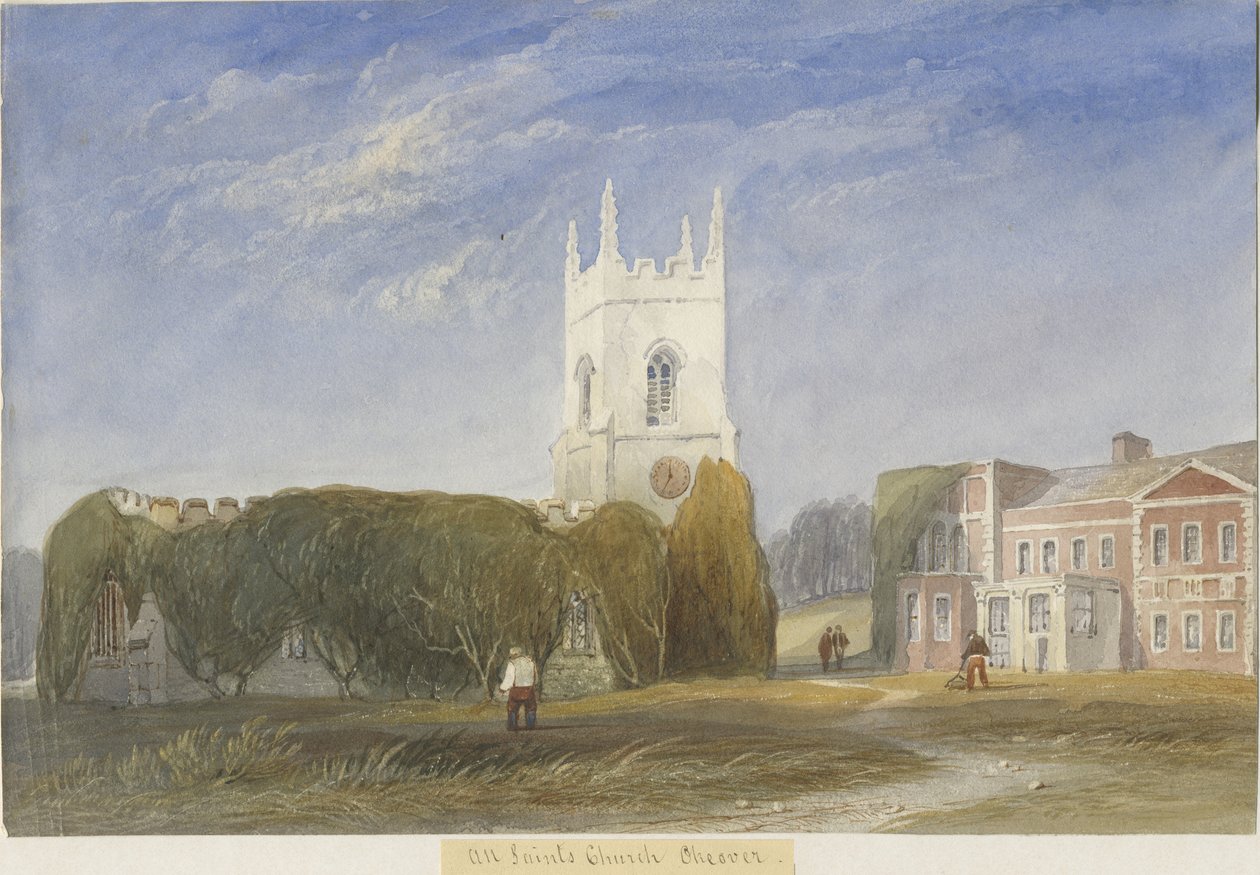 Okeover Church - "All Saints": malba akvarelem a [c 1830-1840] od Lewis John Wood