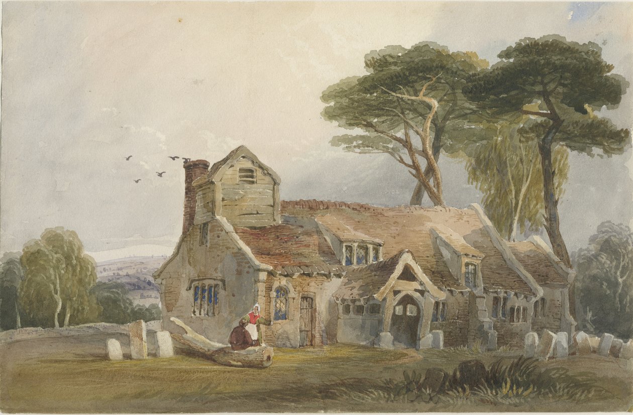 Rushton Spencer Church: malba akvarelem a [c 1830-1840] od Lewis John Wood