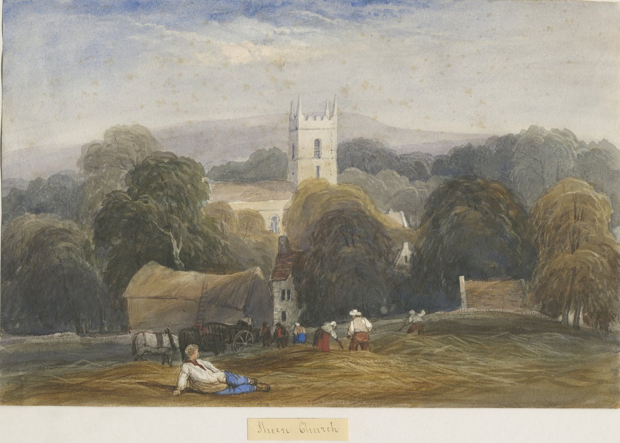 Sheen Church: malba akvarelem a [c 1830-1840] od Lewis John Wood