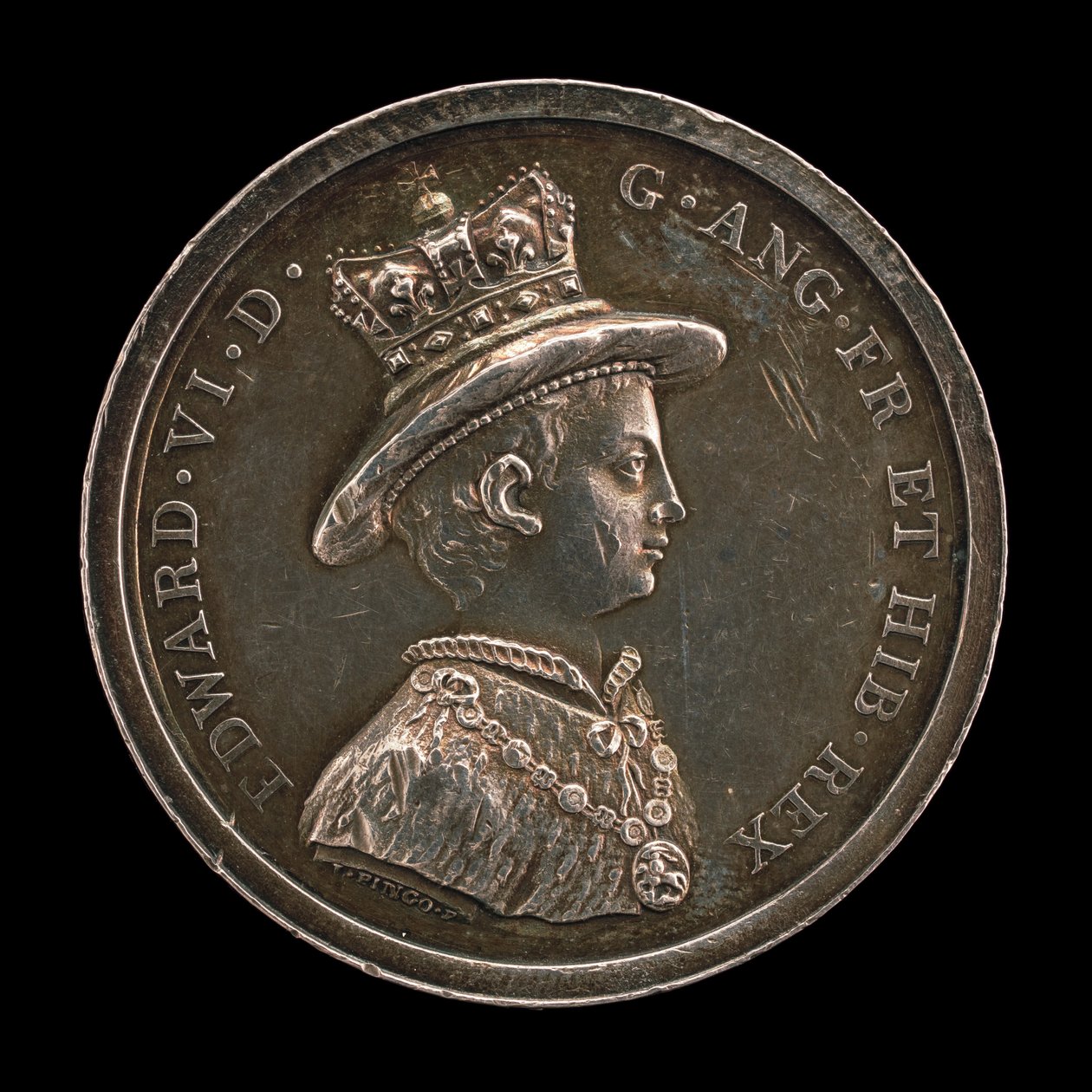 Edward VI, 1537-1553, anglický král 1547 Medaile pro školu Kristovy nemocnice, založena 1552 od Lewis Pingo