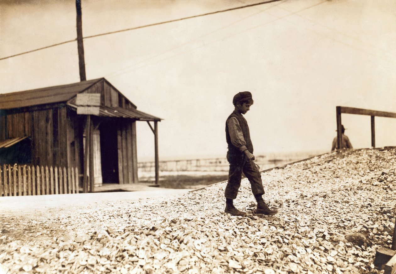 Jedna z mladých ústřic, Pass Christian, Mississippi, únor 1911 (sépiová fotografie) od Lewis Wickes Hine