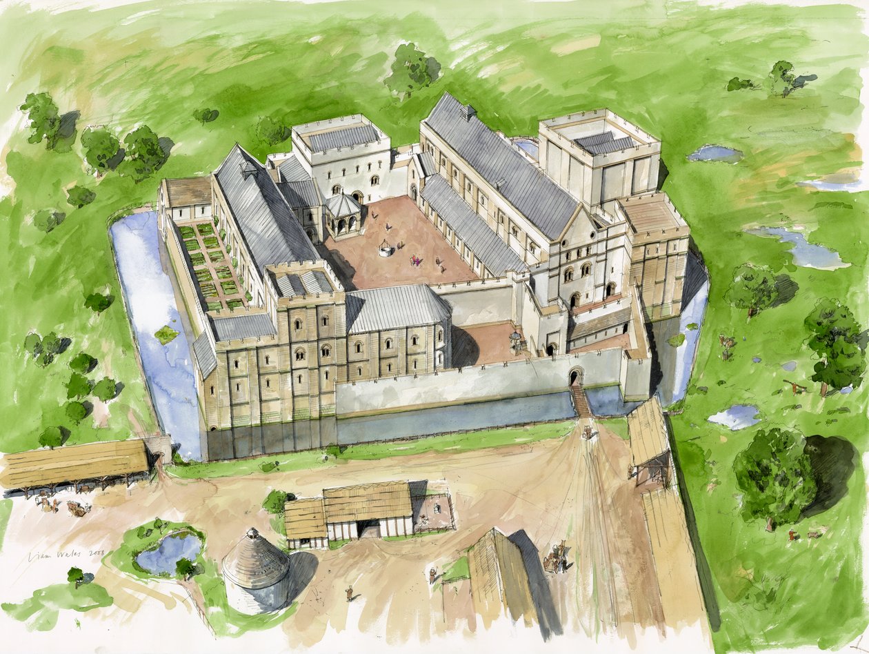 Letecký pohled od jihu, hrad Wolvesey, starý biskupský palác, c1170, c2000s. od Liam Wales
