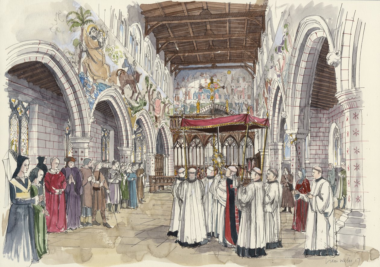 Slavnostní průvod v kostele svatého Petra, Barton-upon-Humber, Lincolnshire (akvarel na papíře) od Liam Wales