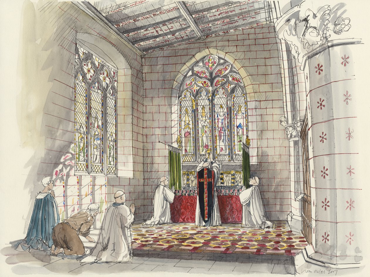 Kněz u oltáře kostela svatého Petra, Barton-upon-Humber, Lincolnshire (akvarel na papíře) od Liam Wales