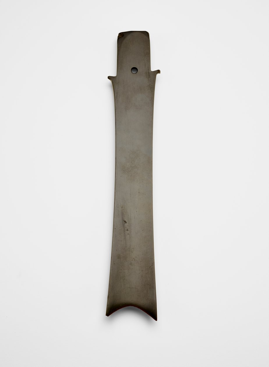 Vidlicová čepel (zhang 璋), cca 2000-1700 př. n. l. (nefrit, nefrit) od Liangzhu culture
