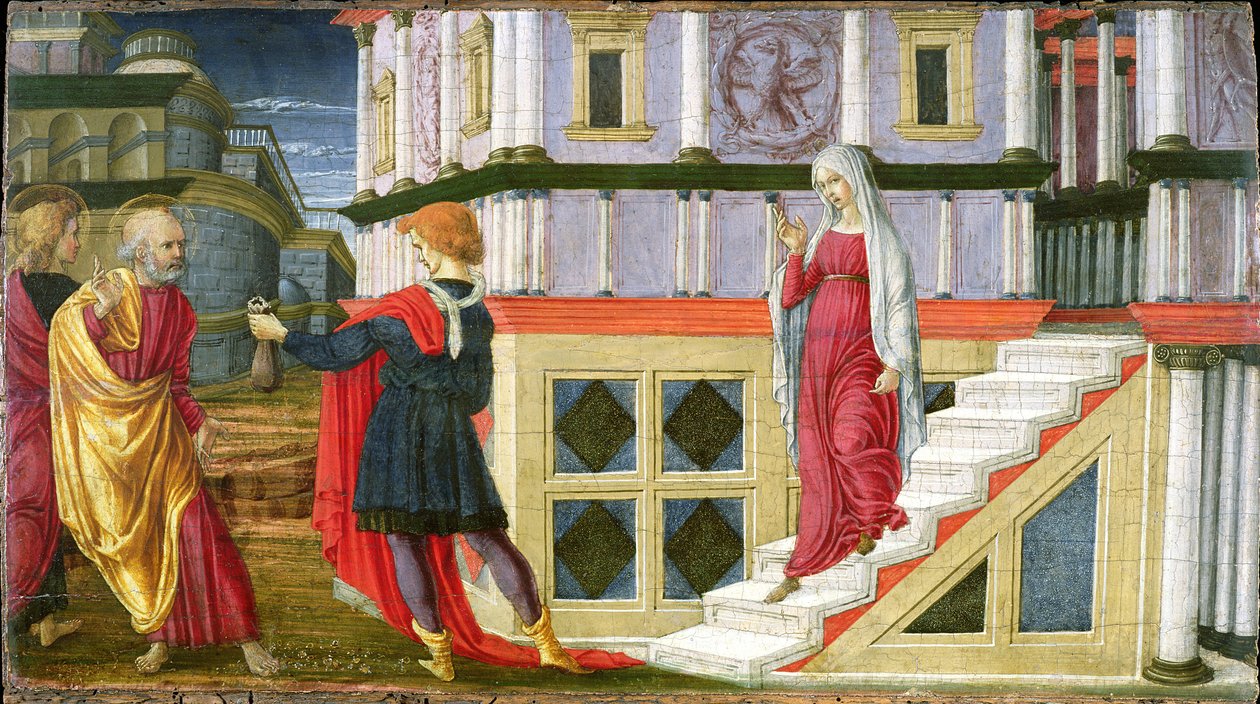 Simon Magus nabízející peníze svatého Petra, 1470-75 (tempera na panelu) od Liberale da Verona