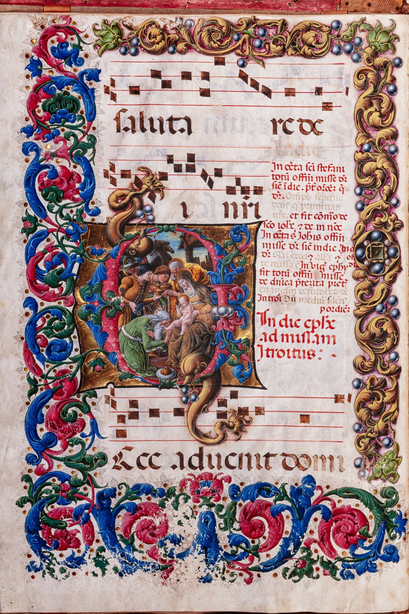 Knihovna Piccolomini: sborová kniha, treska. 19,4, násl. 9v s „Klanění tří králů“, od Liberale da Verona (asi 1445 - 1527/9). od Liberale da Verona