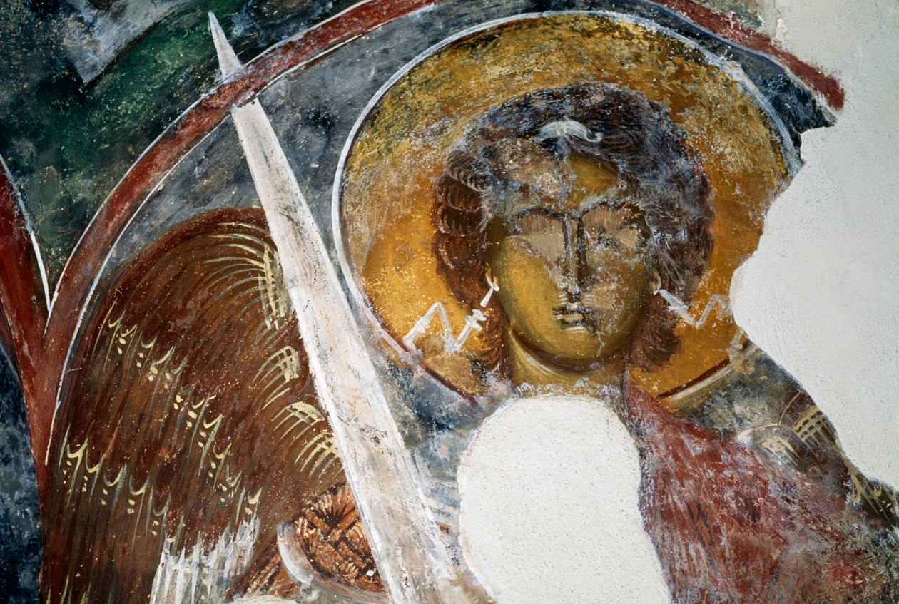 Archanděl Michael, freska v byzantském kostele v ruinách hradu Geraki od Unbekannt Unbekannt