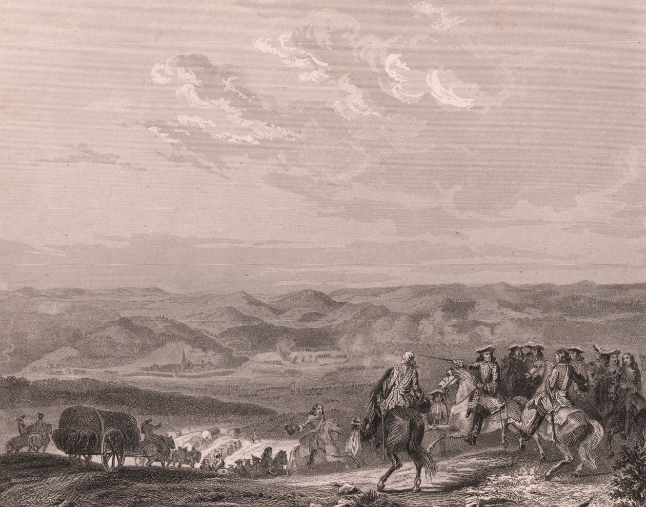 Bitva u Freiburgu, Německo, srpen 1644, třicetiletá válka, ocelorytina na porcelánu od Unbekannt Unbekannt