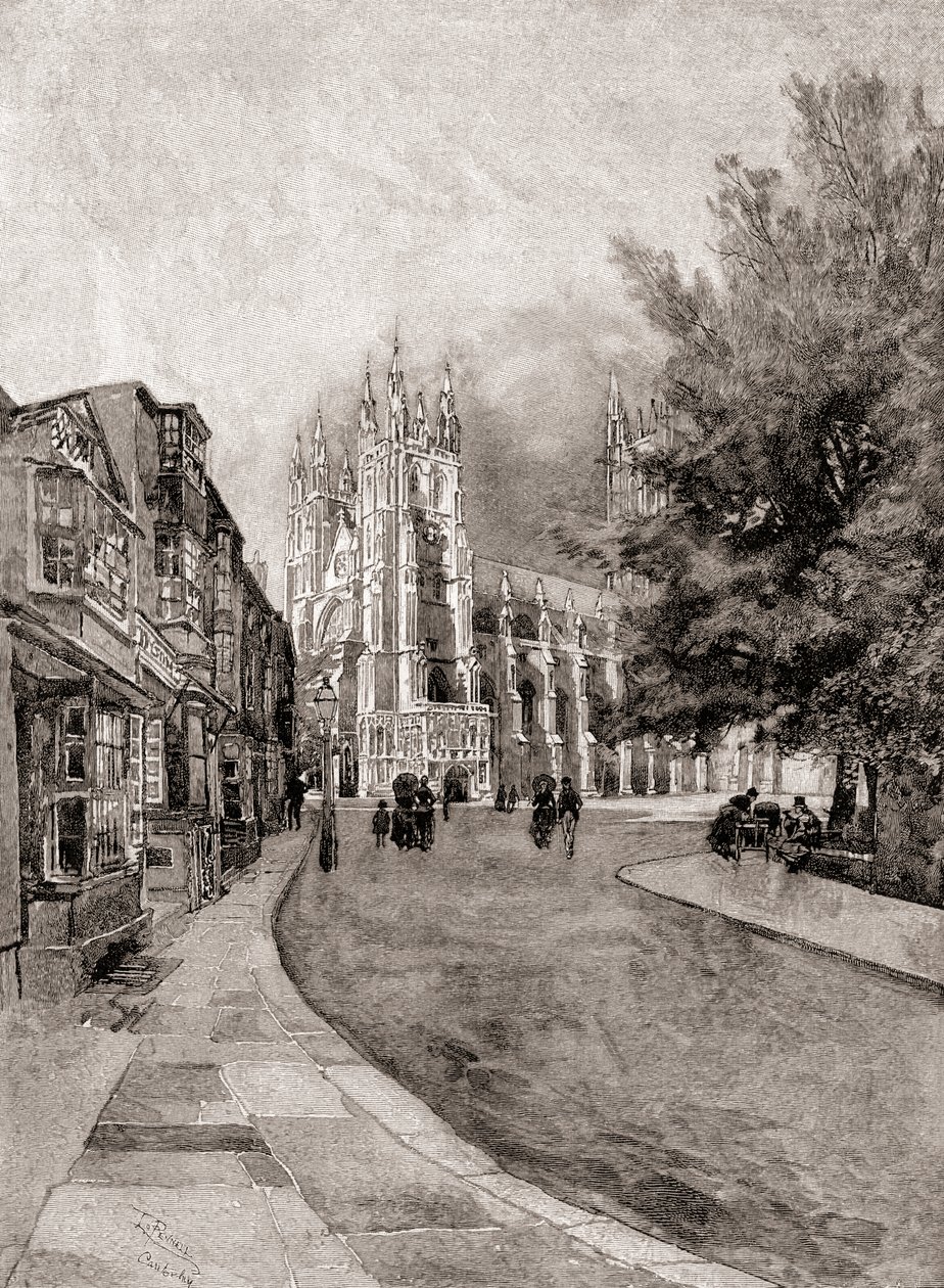 Katedrála v Canterbury, z Christchurch Gateway, z The Century Magazine, publikoval 1887 (rytina) od Unbekannt Unbekannt