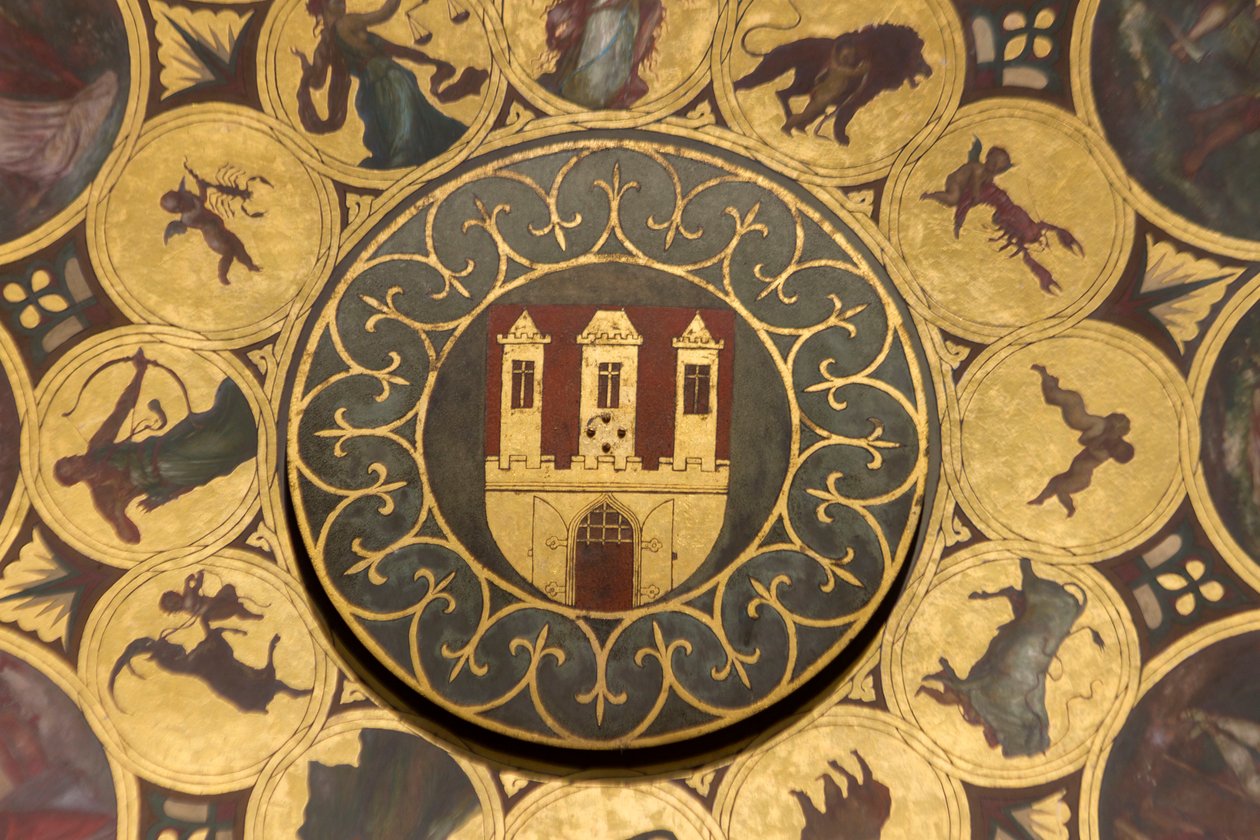 Zámek, detail číselníku kalendáře, pod orlojem Staroměstské radnice, Praha (Seznam světového dědictví UNESCO od Unbekannt Unbekannt