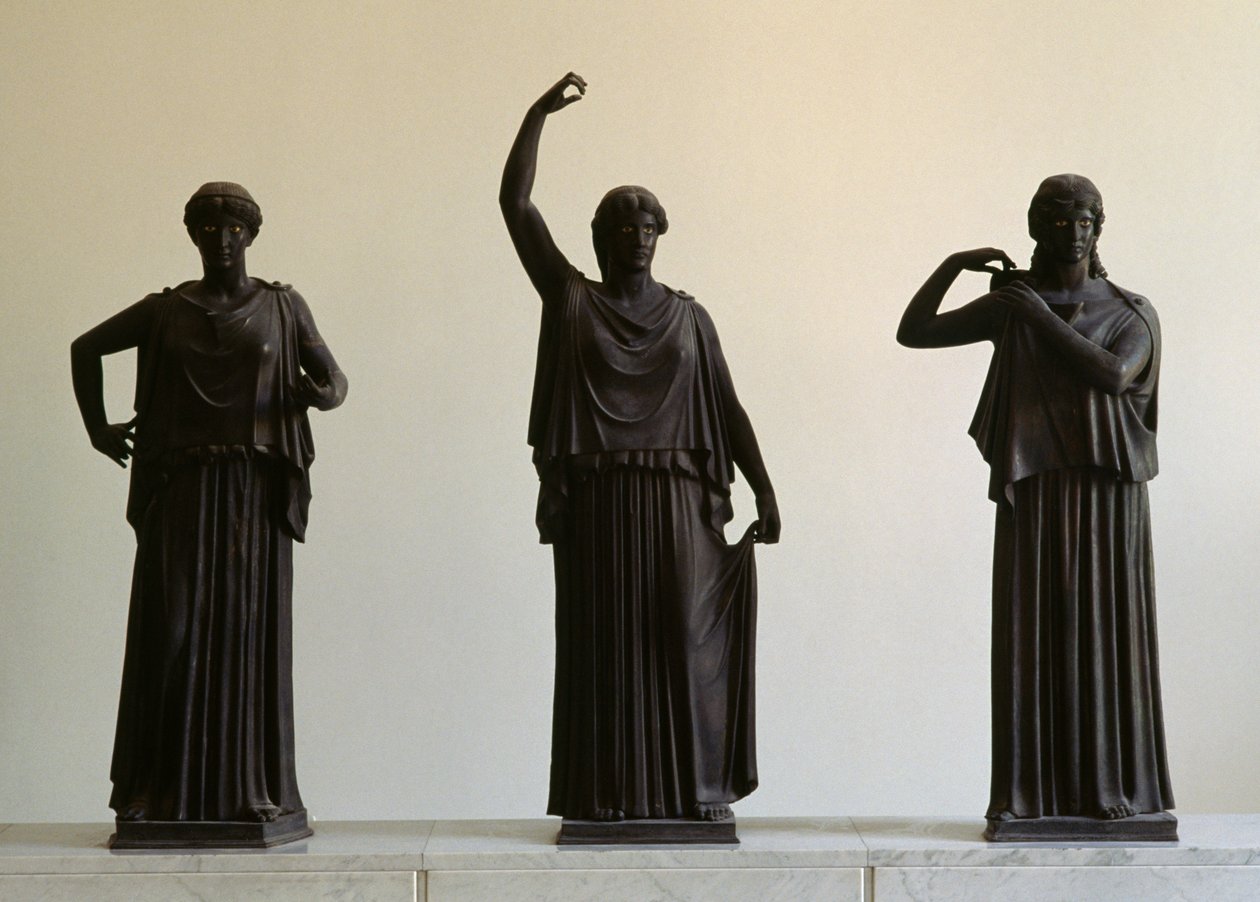 Tanečníci nebo Hydrophorai (vodonosci), skupina pěti bronzových soch z Villa of the Papyri, Herculaneum, Campania, Itálie. římská civilizace od Unbekannt Unbekannt