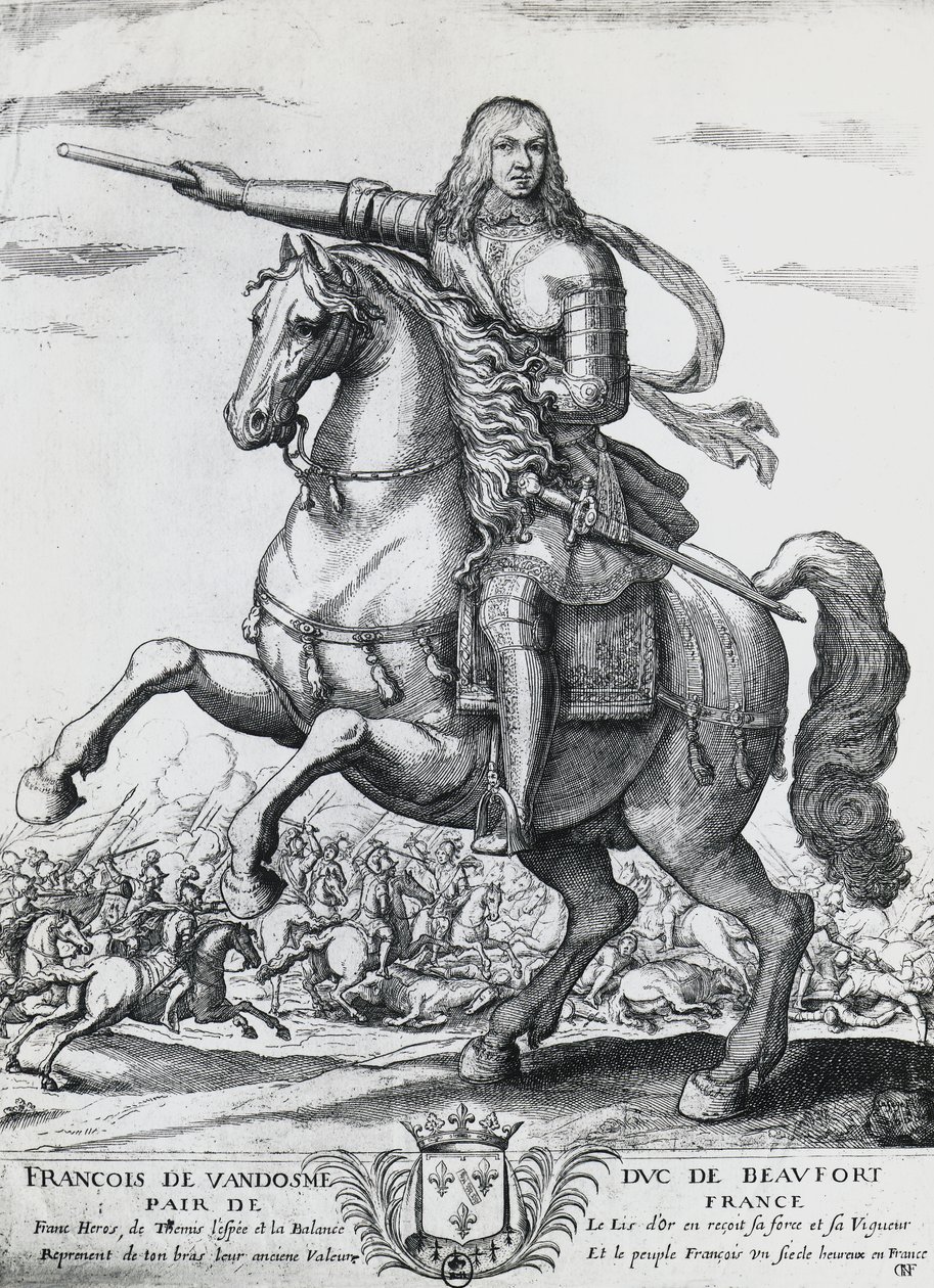 Jezdecký portrét Františka z Bourbon-Vendome (1616-1669), druhého vévody z Beaufortu a francouzského generála, rytina Nicolase de La Fage (1600?-1655) od Unbekannt Unbekannt