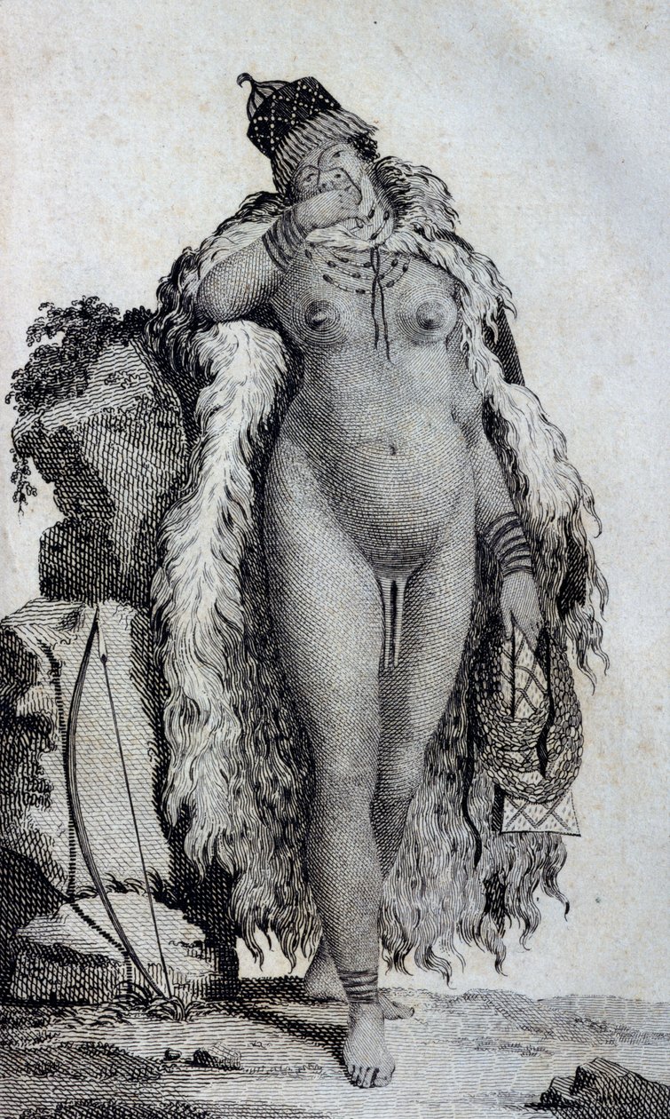 Etnická žena Khoikhoi (Hottentots), z cest Le Vaillant do vnitrozemí Afriky přes Mys Dobré naděje, v letech 1783 od Unbekannt Unbekannt