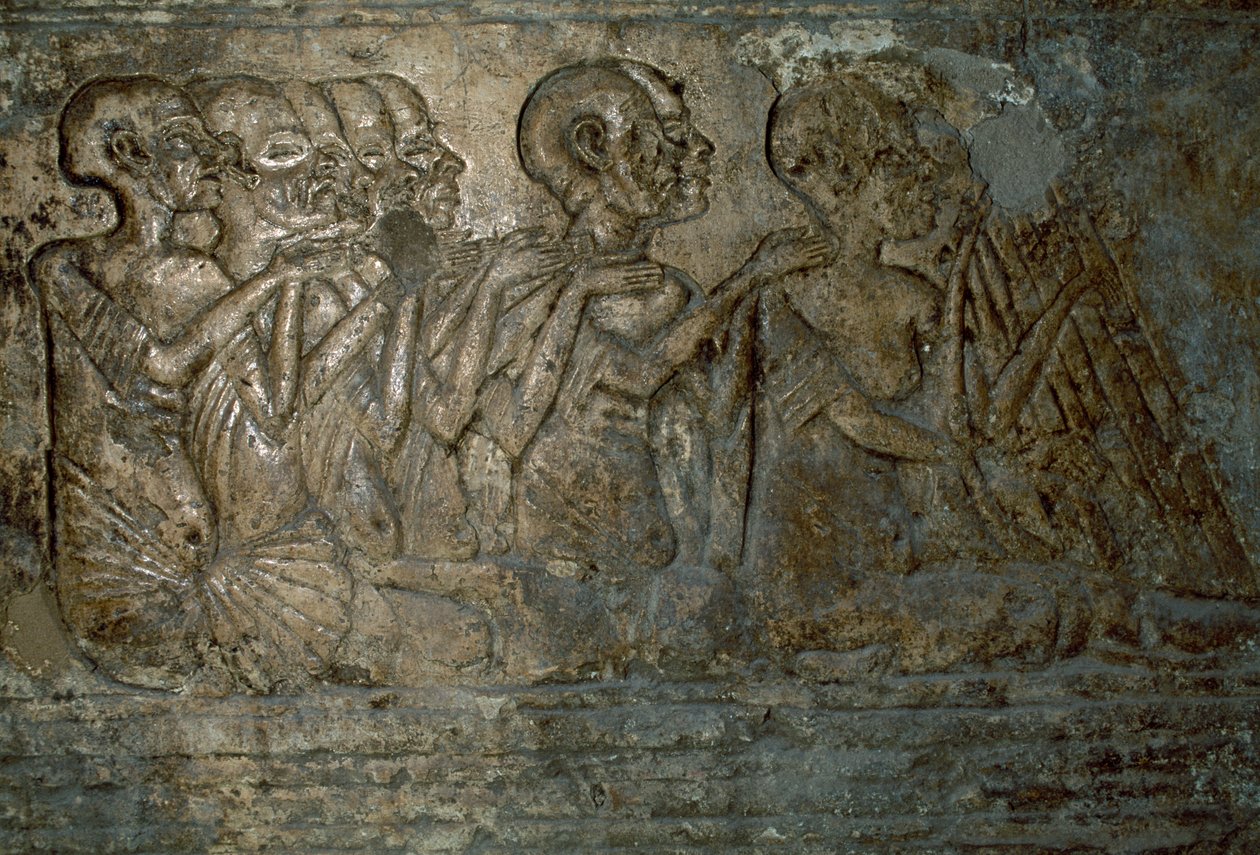 Zahraniční hosté představující dary královně Nefertiti, Basreliéf z hrobky Merire, Nekropole Tell el-Amarna, Egypt, egyptská civilizace, Nová říše, dynastie XVIII od Unbekannt Unbekannt