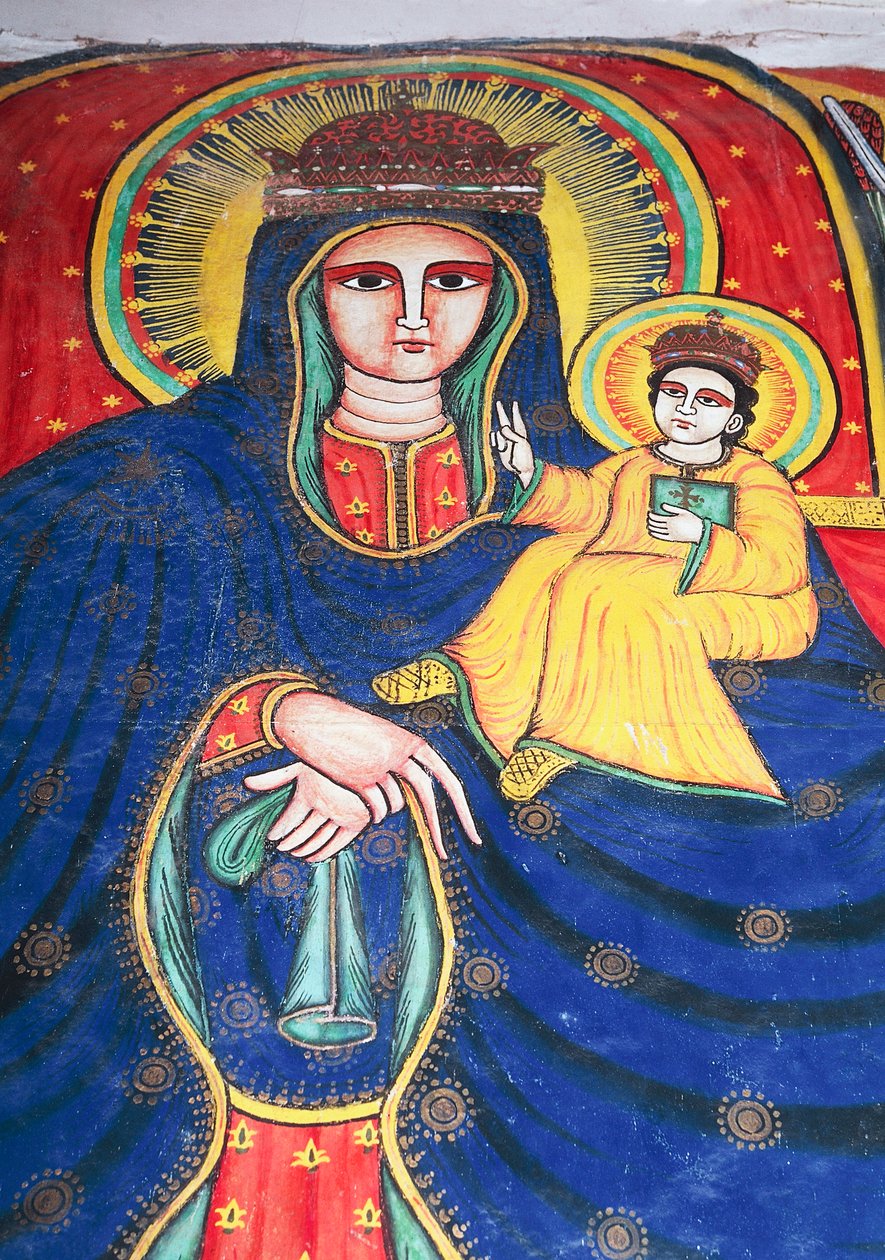 Freska zobrazující Marii s dítětem, kostel Panny Marie Sionské (17. století), Aksum (Seznam světového dědictví UNESCO od Unbekannt Unbekannt