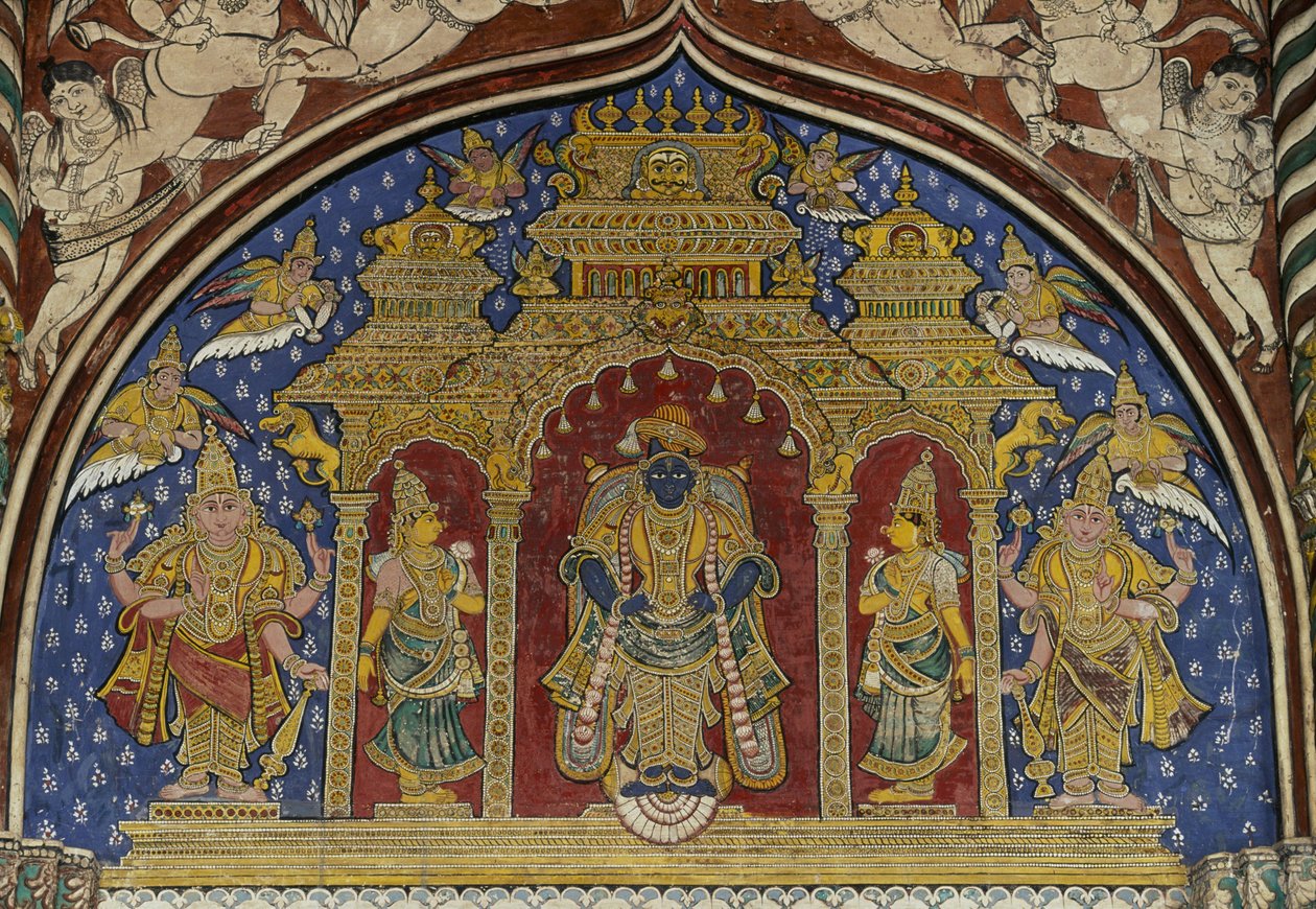 Freska zobrazující Višnua, palác Thanjavur Maratha, Tamil Nadu, Indie od Unbekannt Unbekannt