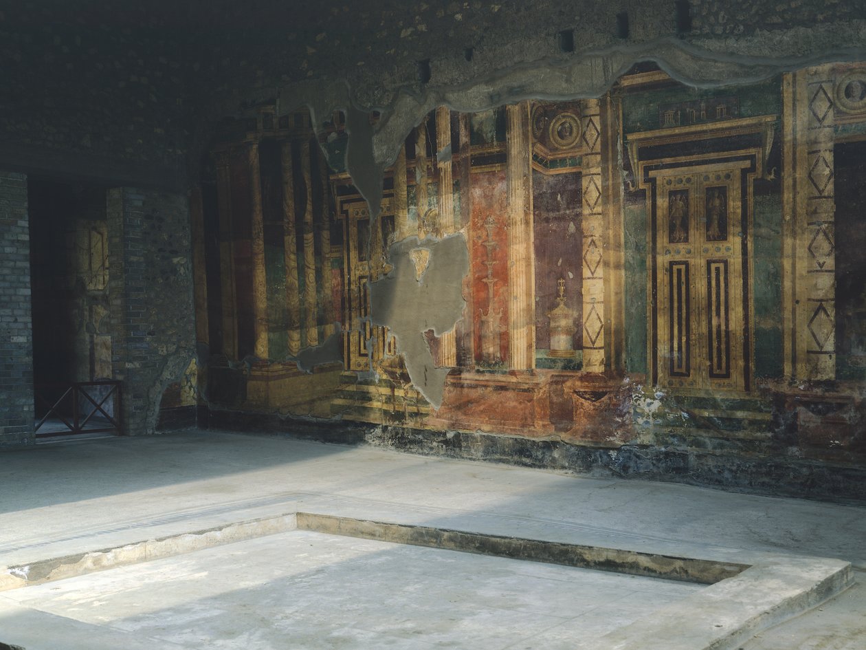 Itálie, Kampánie, Oplonti, archeologická oblast Torre Annunziata, římská vila Poppaea, fresky s architektonickými motivy ve druhém pompejském stylu od Unbekannt Unbekannt