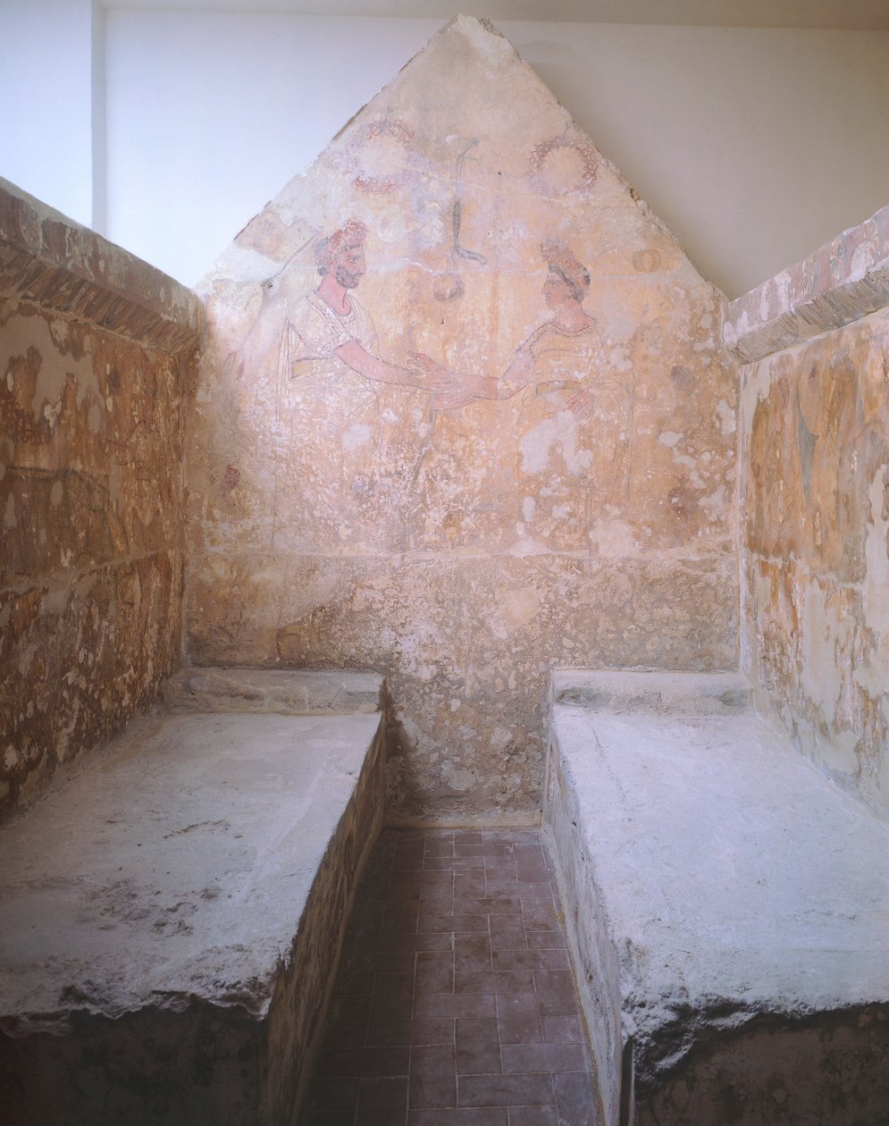 Itálie, Kampánie, Paestum, scéna na rozloučenou, malovaná deska Hrobky 1 z Necropolis ve Spinazzu, 4. století před naším letopočtem od Unbekannt Unbekannt