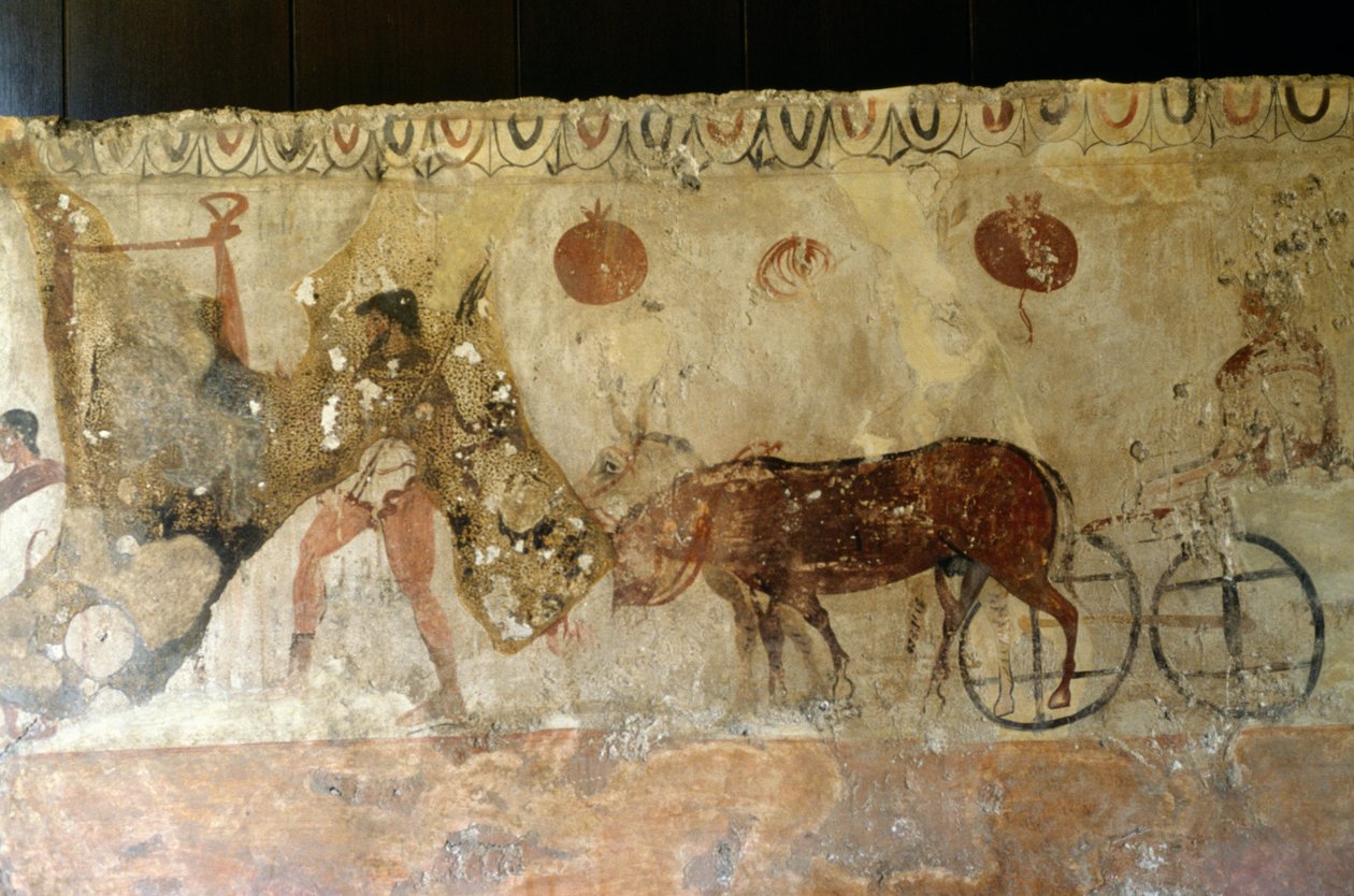 Cesta do podsvětí, freska z nekropole v Andriuolo-Laghetto v Paestum, Kampánie, Itálie, starověká řecká civilizace, Magna Graecia, 4. století před naším letopočtem (foto) od Unbekannt Unbekannt