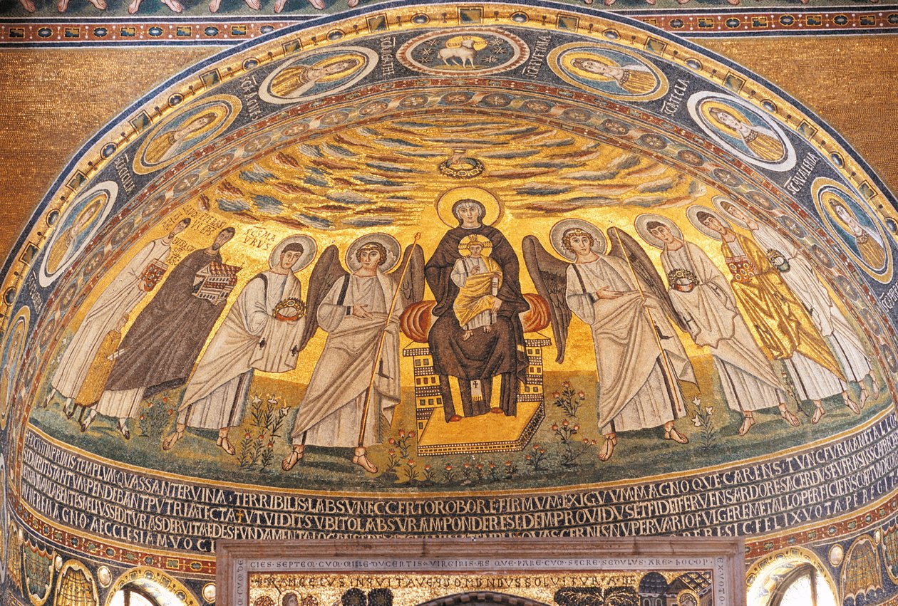 Madona s dítětem mezi anděly a svatými, mozaika v apsidě Eufraziovy baziliky, Poreč, Istrie, Chorvatsko, 6. stol. od Unbekannt Unbekannt